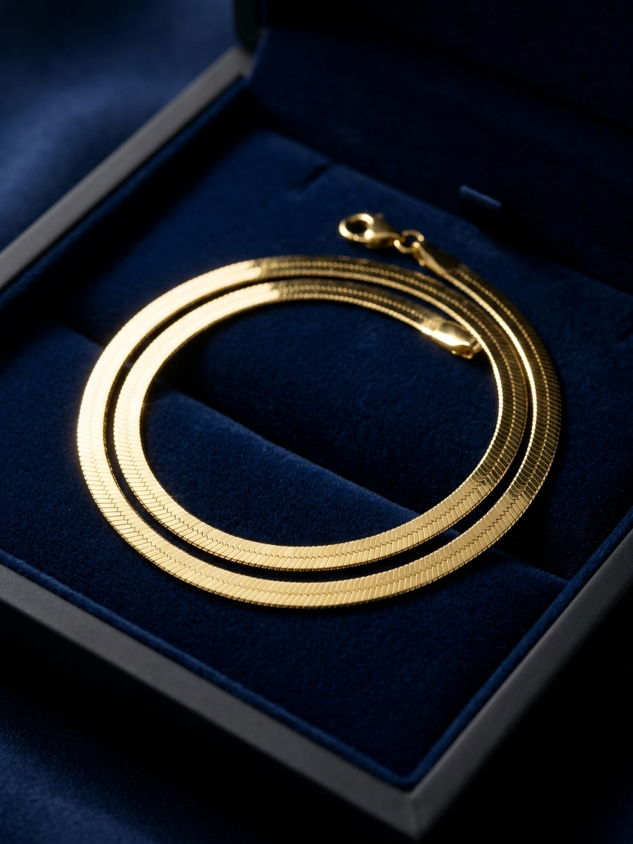 گردنبند هرینگبون مردانه  (Golden Satin Herringbone)